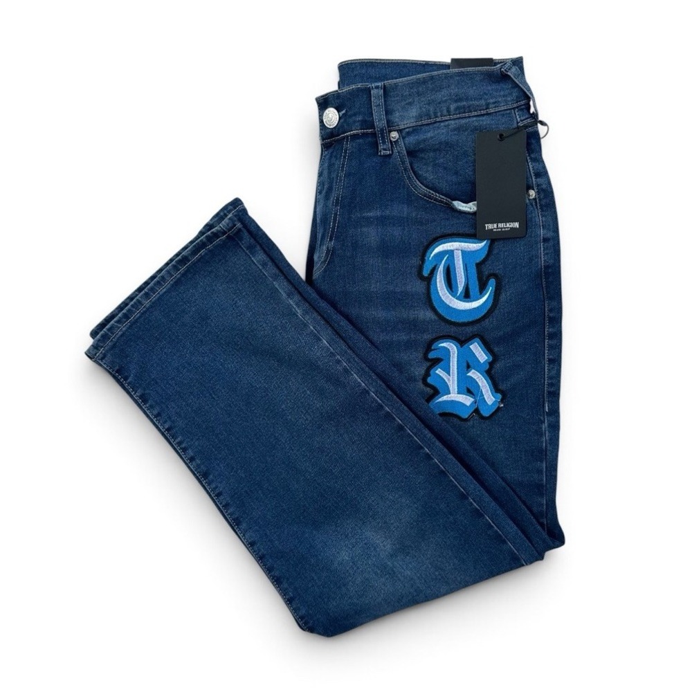 True Religion Jeans Blue Bobby Relaxed Baggy Embroidered Patch Men's Size 32